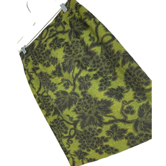 VTG 80s Joinus Korea Green/Black Grapevine Print Mini Pencil Skirt XS RZ10406 - Picture 2 of 9